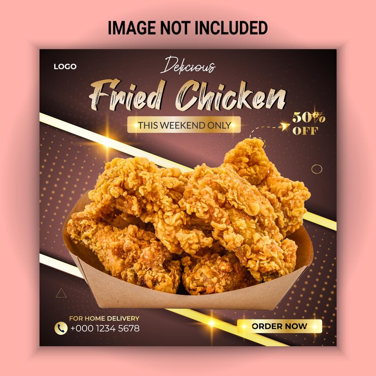 맛있는 프라이드 치킨 소셜 미디어 포스트 템플릿 디자인