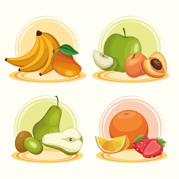 Vector delicious fruits set of cartoons