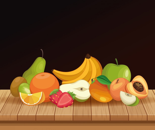 Vector delicious fruits on table