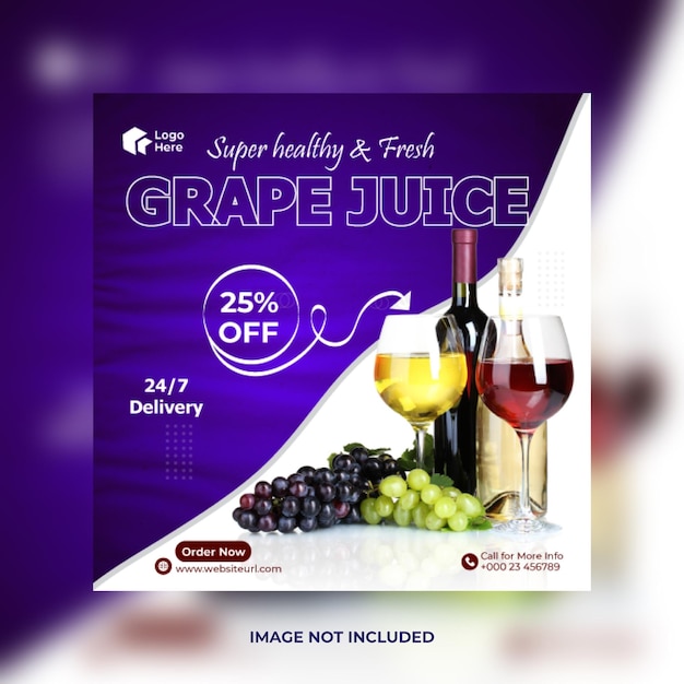 Vector delicious grape juice design promotion post or square web banner social media template