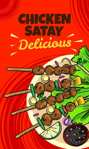 Delicious grilled satay food promotion banner from asia