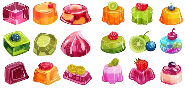 Vector delicious gummy desserts jelly candy in verschillende vormen