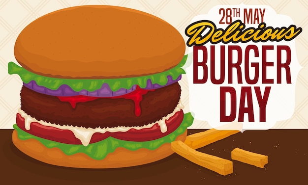 Delicious hamburger with some fries to celebrate Burger Day in May 28