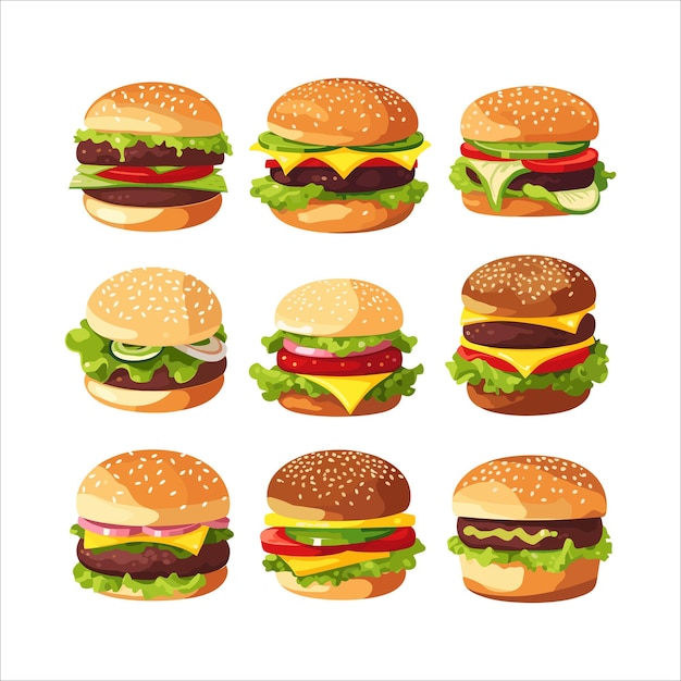Вектор Вкусные гамбургеры на белом фоне