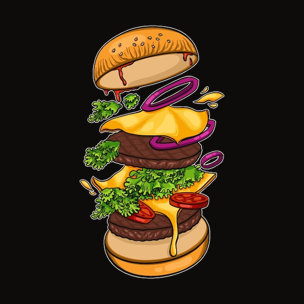 Vector delicious hamburgers with various toppings