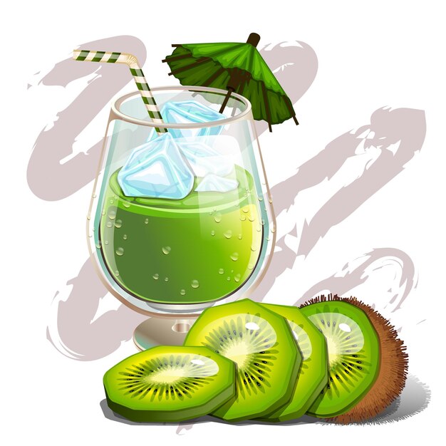 Vector delicious healthy fresh kiwi juice fruits top view