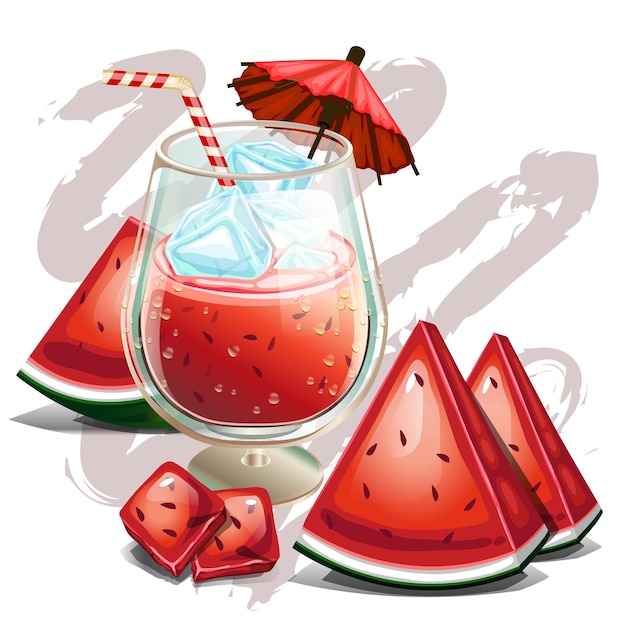 Vector delicious healthy fresh watermelon juice fruits top view