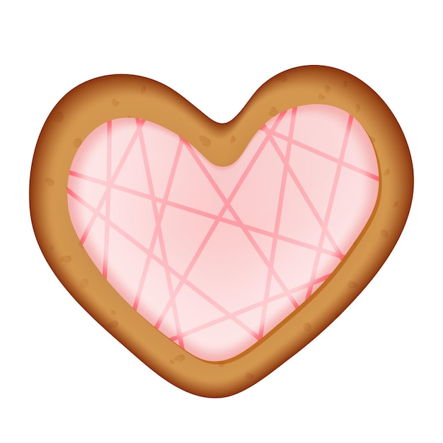 Vettore delizioso biscotto a forma di cuore decorato con glassa rosa dolci per la festa di san valentino vector