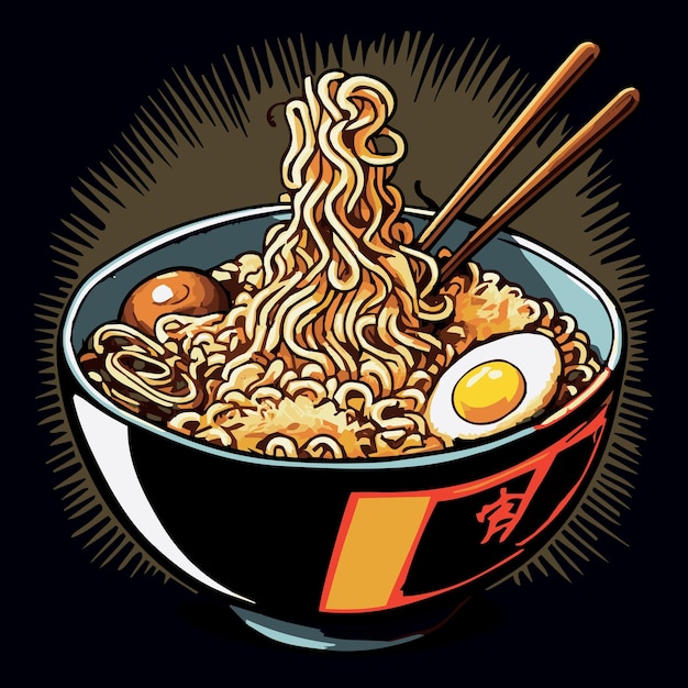 Delicious hot bowl of japanese ramen Traditional delicious food Graphic art of asian cuisine