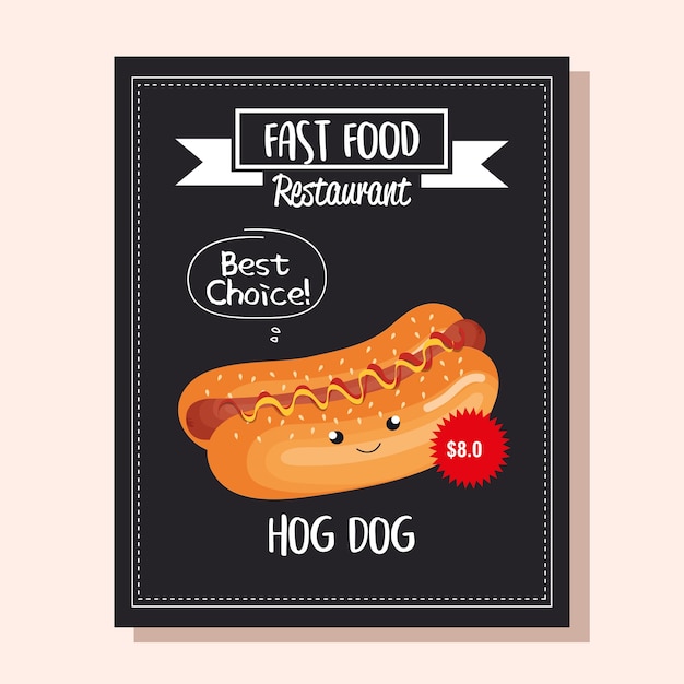 Delicious hot dog fast food restaurant menu card