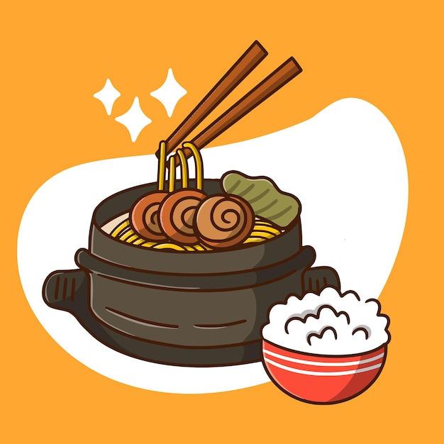 Delicious hot pot meal dish and food collection doodle illustration