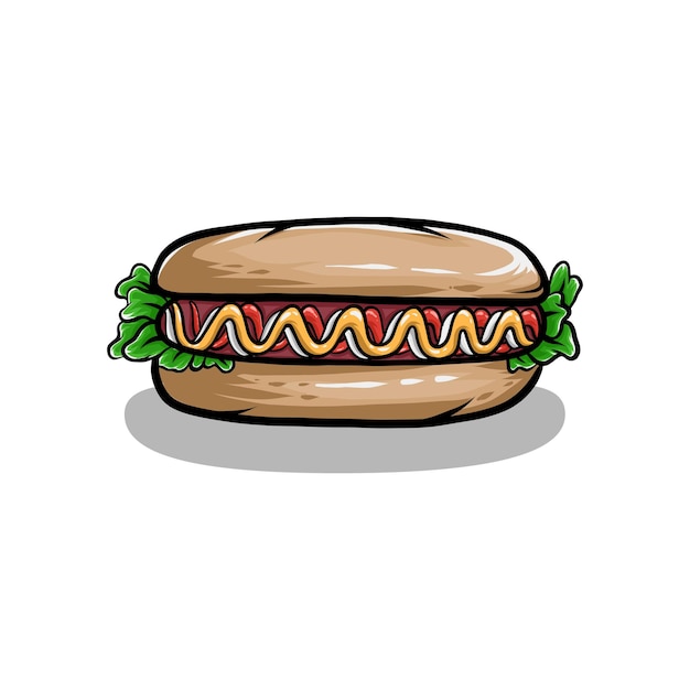 delicious hotdog with fresh vegetable in cartoon style fast food collection