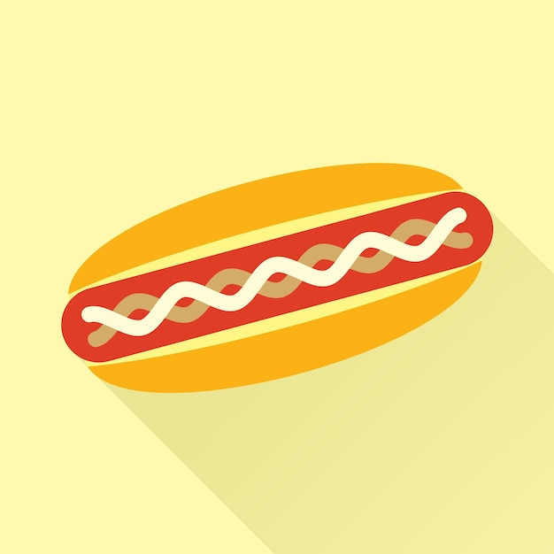 Vector delicious hotdog with mustard and mayonnaise. isolated flat icon. fast food symbol.