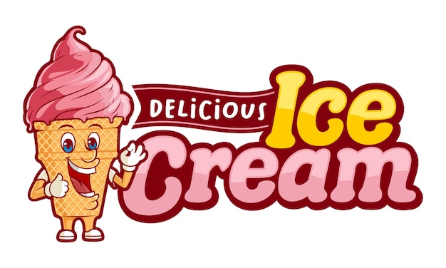 Вкусный ice ceam, шаблон логотипа с забавным персонажем