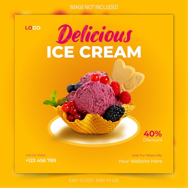 Delicious Ice cream banner design template and social media post design