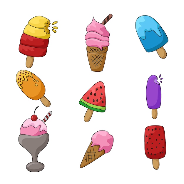 Delicious ice cream cartoon vector set