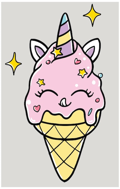 Delicious ice cream cone in cute face