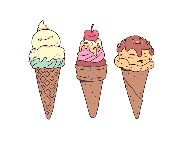 Vector delicious ice cream  illustration . ice cream doodle style