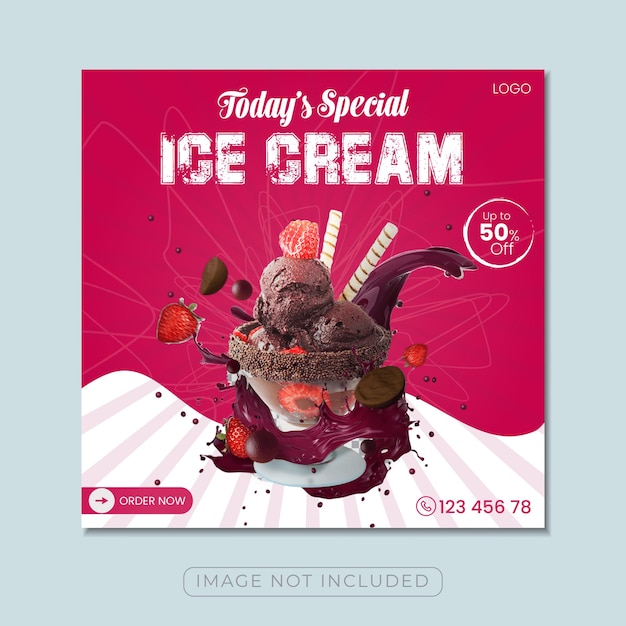 맛있는 아이스크림 소셜 미디어 배너 디자인 템플릿
