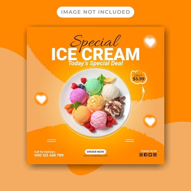 おいしいアイスクリームのソーシャル メディアの投稿と Instagram のデザイン テンプレート