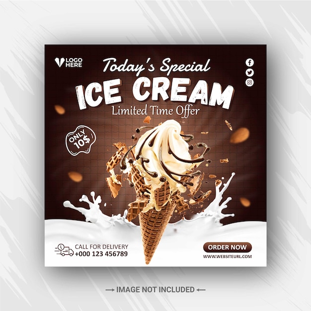 Delicious ice cream social media post and instagram square banner template