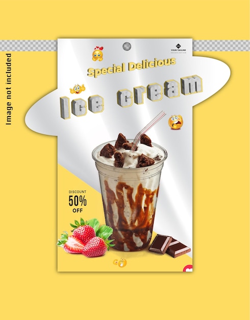 Вкусное мороженое рекламный баннер и шаблон плаката в социальных сетях