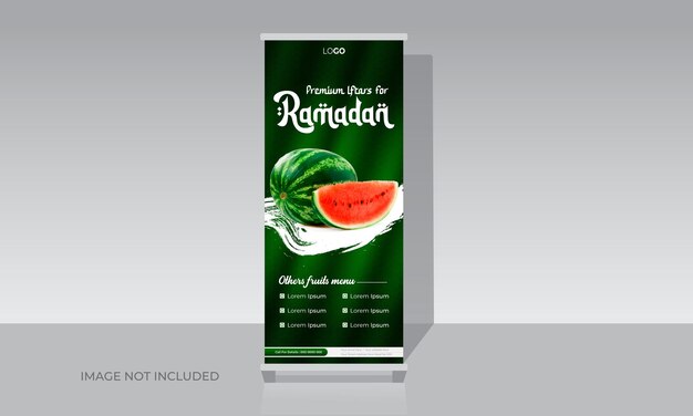 Vector delicious iftar ramadan special food roll up banner stand template