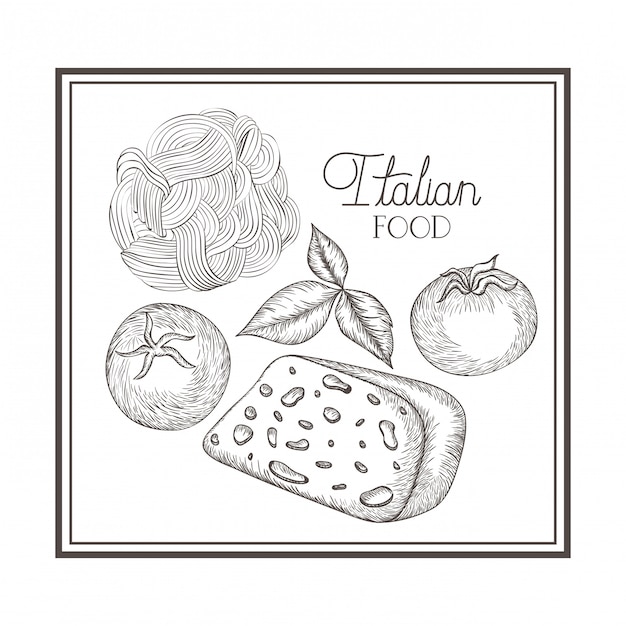 Delizioso cibo italiano nel disegno