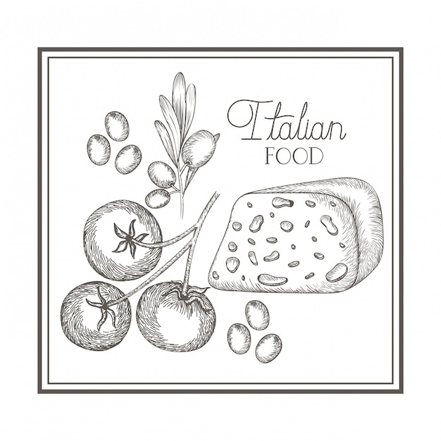 Delicious italian food in drawing