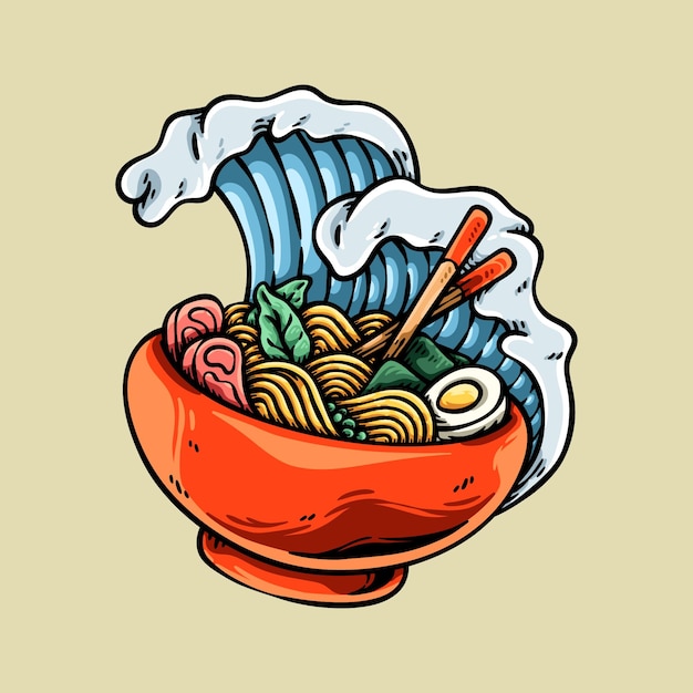 Delicious japanese ramen noodle illustration