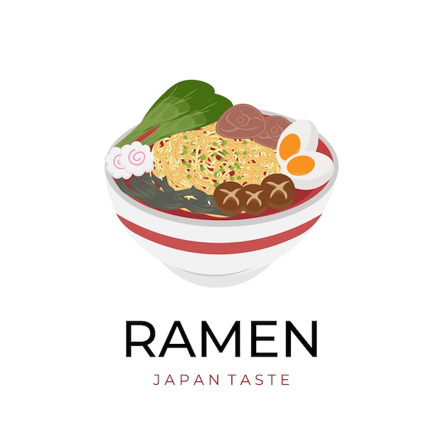 Delicious Japanese Ramen Noodles Vector Illustration Logo With Meat And Vegetable Topping