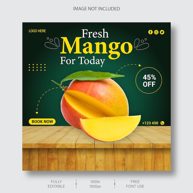 Vector delicious mango social media post banner design or instagram banner template