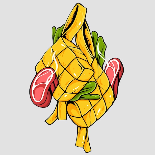 Delicious meat and noodle illustration