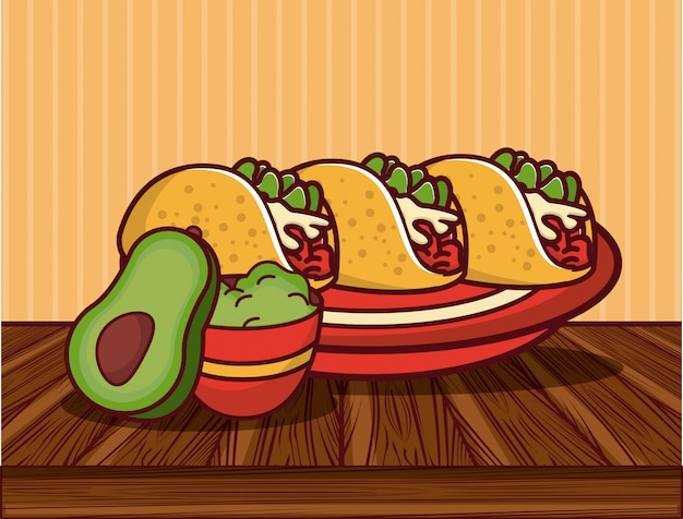 Delicious mexican food gastronomy cartoons
