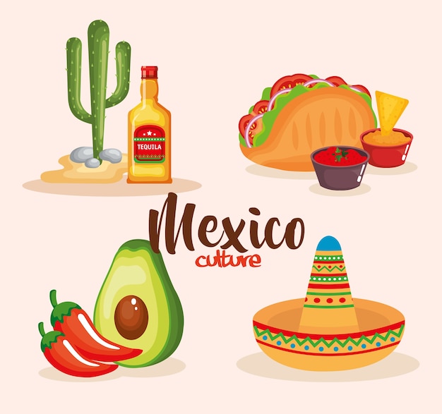 Delicious mexican food icons