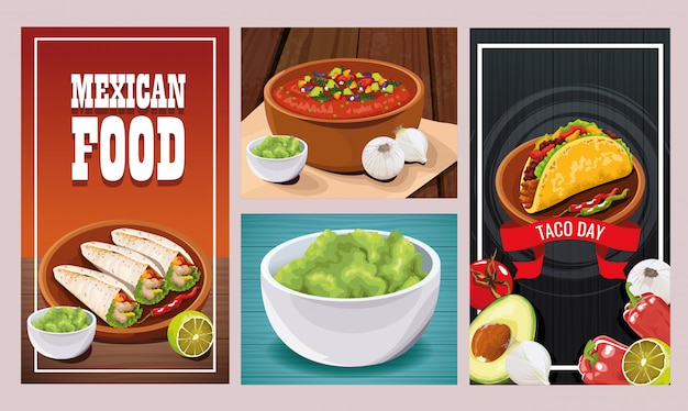 Vector delicious mexican food sets ontwerpen