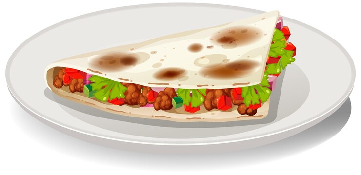 Вектор вкусное мексиканское тако на тарелке