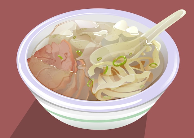 Вектор Вкусный суп с лапшой, изолированные на плоском фоне