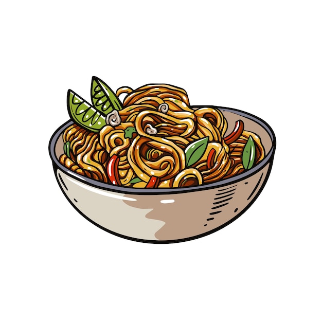 delicious noodles in a bowl vector art food