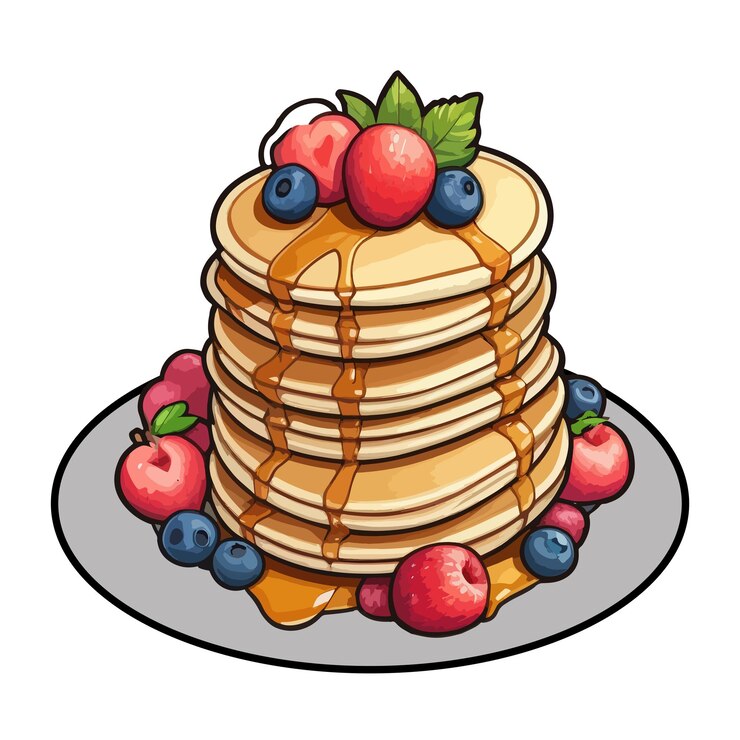 Vector delicious pancakes with fruits clipart vector illustrations