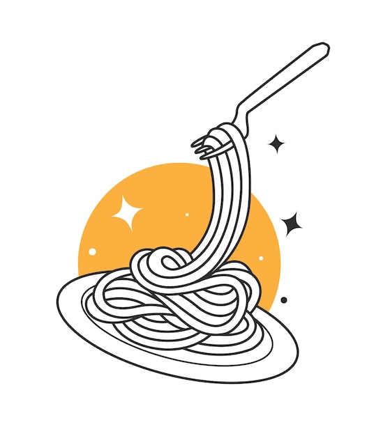 Vector delicious pasta noodle with a fork