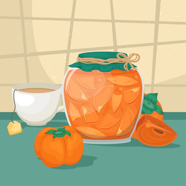 delicious persimmon jam in a beautiful jar.