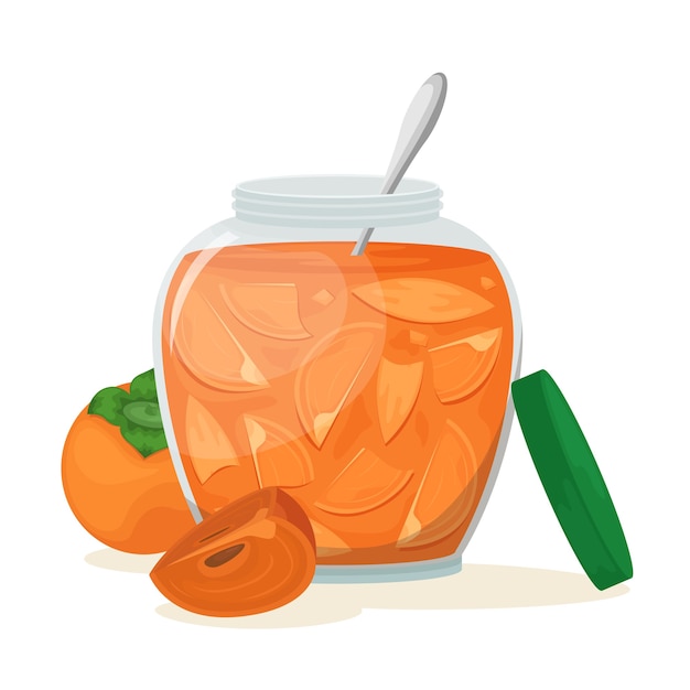 Delicious persimmon jam in a beautiful jar.