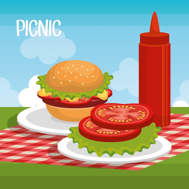 Delicious picnic scene icons