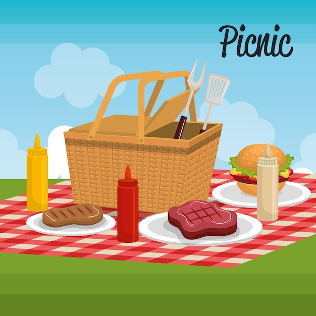 Vector delicious picnic scene icons