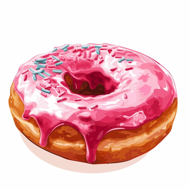 デザートを愛する人向けに明るい背景にスプリンクルをつけた美味しいピンクのフローストドーナツ