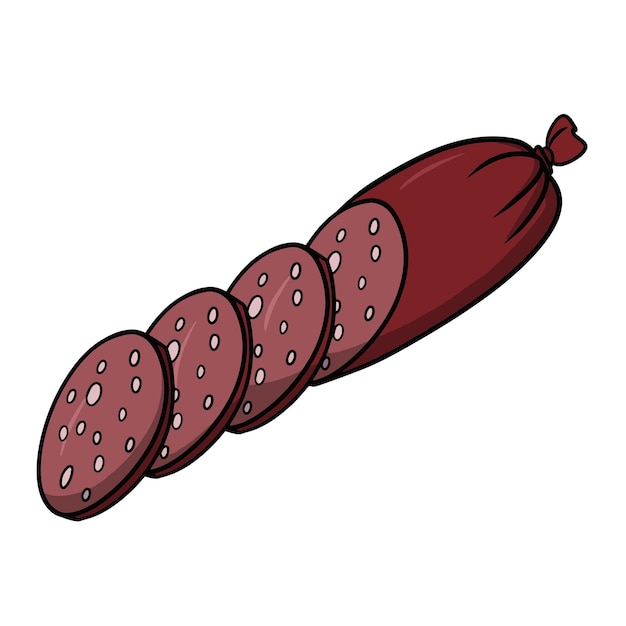 Delicious pink piece of smoked sausage with bacon slices vector cartoon illustration