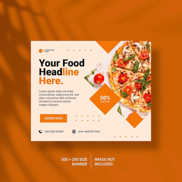 Delicious Pizza 300 by 250 Size Banner Vector Template