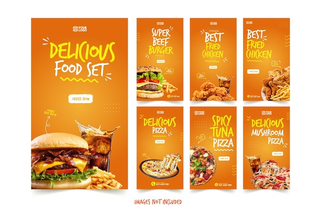 Vector delicious pizza and burger instagram-verhaalsjabloon