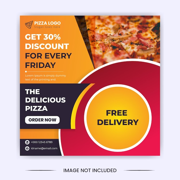 Deliziosa pizza sconto post sui social media e modello di progettazione banner instagram